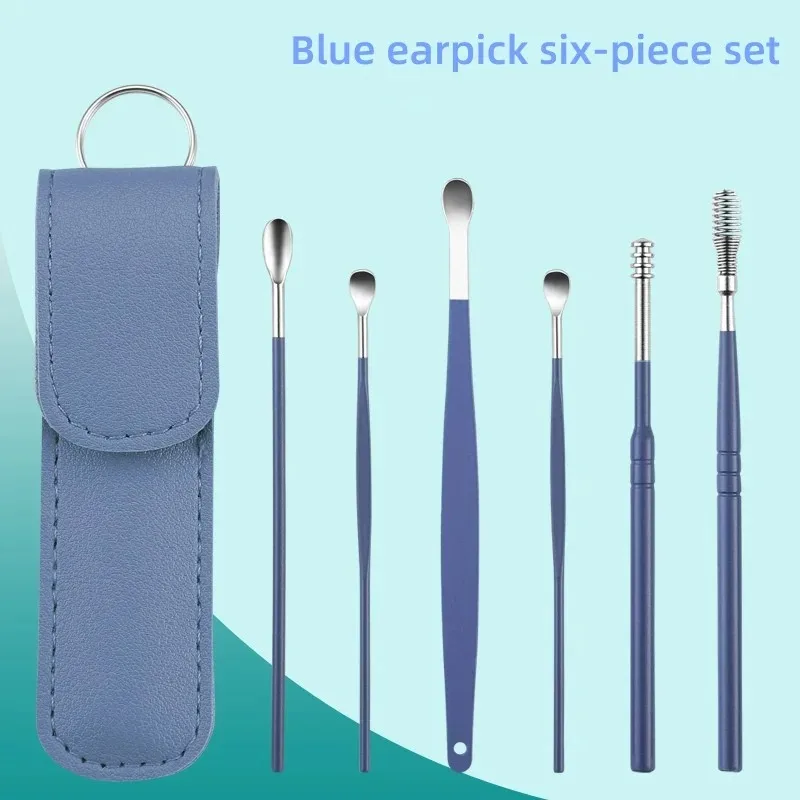 6pcs Stainless Steel Ear Wax Removal Tool Set Spiral Rotating EarPicking Spoon Ear Picker Spoon For Cleaning Collecting Ear Wax