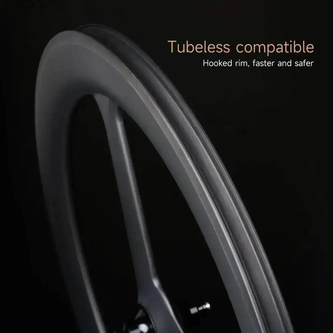ELITEWHEELS 700c Crabon Tri Spoke Wheelset Tubeless Tubular For Road V  Track Triathlon Time Trial  Carbon Wheels