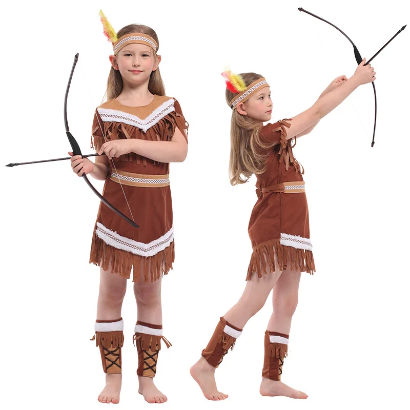 Cartoon Character Primitive Man Cosplay Indian Costume Halloween party for Girl Archer