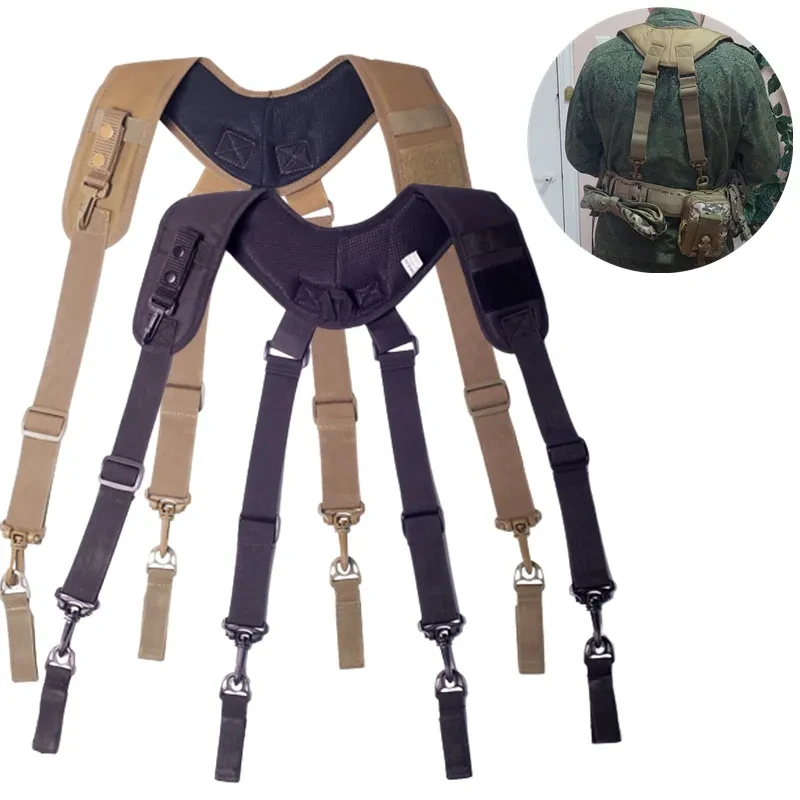 Suspender equipamento ajustável ao ar livre para homens, X tipo táticas suspensórios, cinto de dever, combate e prontidão cinta, novo