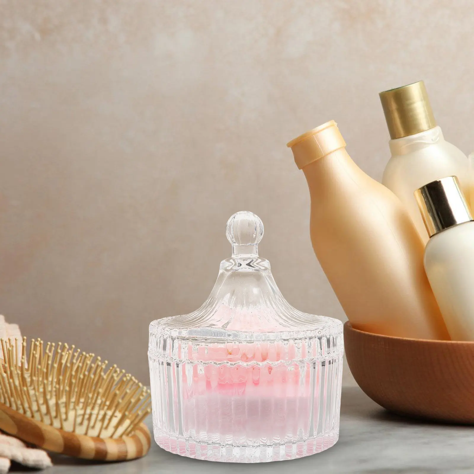 1Set Elegant 3D Ribbon Flower Powder Puff Dual Texture for Face Body Powder Gentle Application Glass Jar Container Makeup
