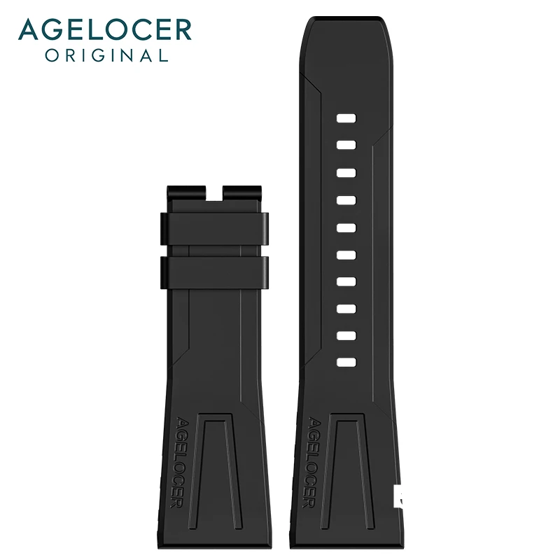 AGELOCER Original Brand Racing Watch Watchband width 26mm Black Rubber Strap Leather Strap 316L Stainless Steel Buckle