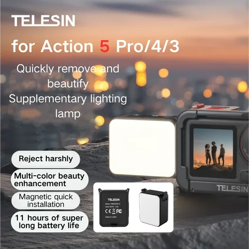Imagen 2 del producto TELESIN Luz de relleno magnética de liberación rápida para DJI OSMO Action 5 Pro 4 3 Accesorios IPX5 Luz de tres niveles ajustable impermeable