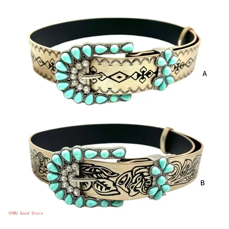 

Bohemian PU Belt Woman Waist Decors Pants Belt Embossing Pattern Jeans Waistband