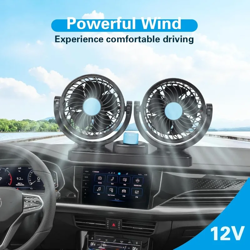 

Автомобильный вентилятор с двумя USB-портами, вращающиеся на 360° металлические лопасти, высокоскоростной охлаждающий вентилятор для внедорожников, автофургонов, грузовиков, пыленепроницаемых, противоударных аксессуаров