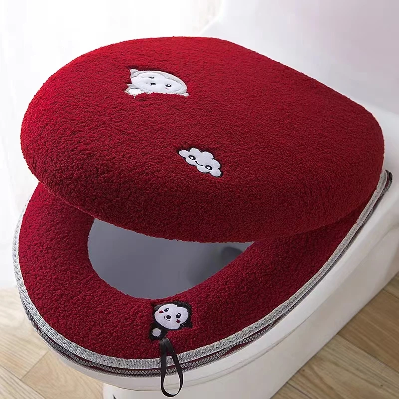 Winter Thickened Plush Toilet Seat Cover Waterproof Universal Toilet Ring Washable Zipper Bathroom Mat Decorative Toilet cover