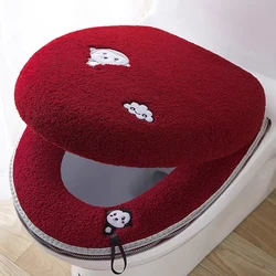 Winter Thickened Plush Toilet Seat Cover Waterproof Universal Toilet Ring Washable Zipper Bathroom Mat Decorative Toilet cover