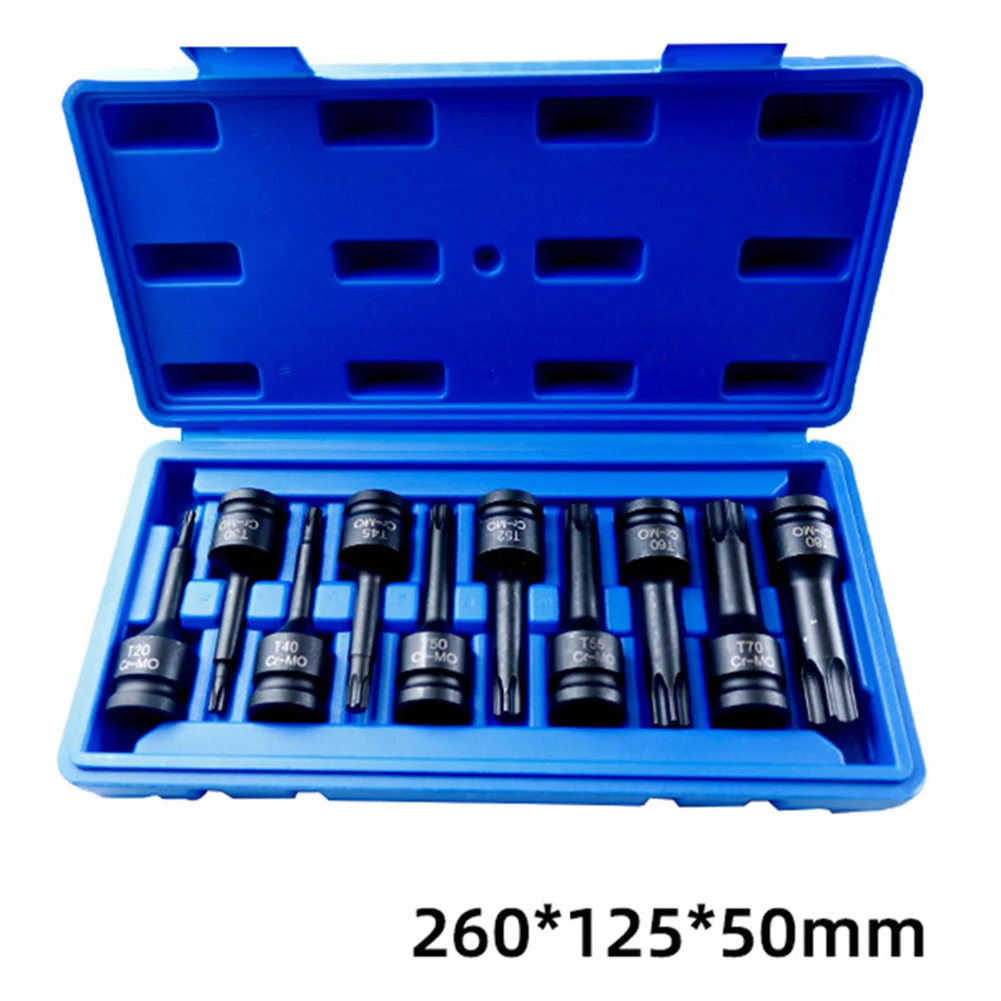 10pcs 1/2 Inch Drive Torx Star Bit Socket Sets T20-T80 Socket Bits Set Hexagon Socket Impacts Socket Wrnech Head Hand Tools