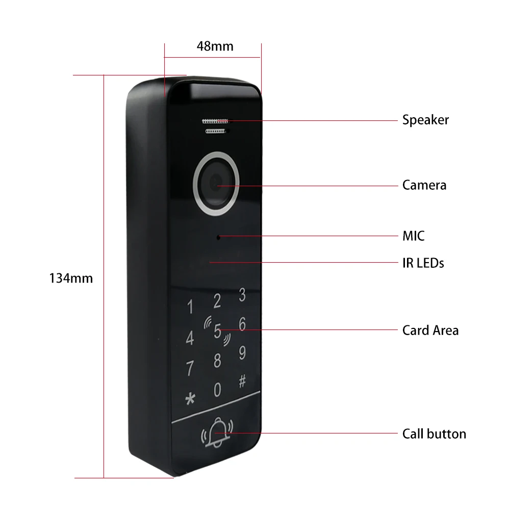 Timbre de puerta con pantalla táctil completa, dispositivo con cable de 1080P, unidad exterior, desbloqueo por contraseña, funciona con Monitor Wifi