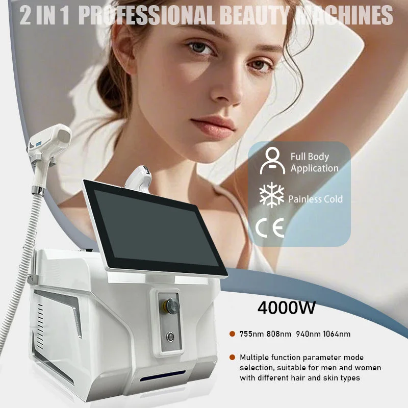 2026 2 in 1 Soprano Titanium Ice Platinum Diode 755 808 940 1064nm 4 Wavelength Lase Machine Painlessf 4500W