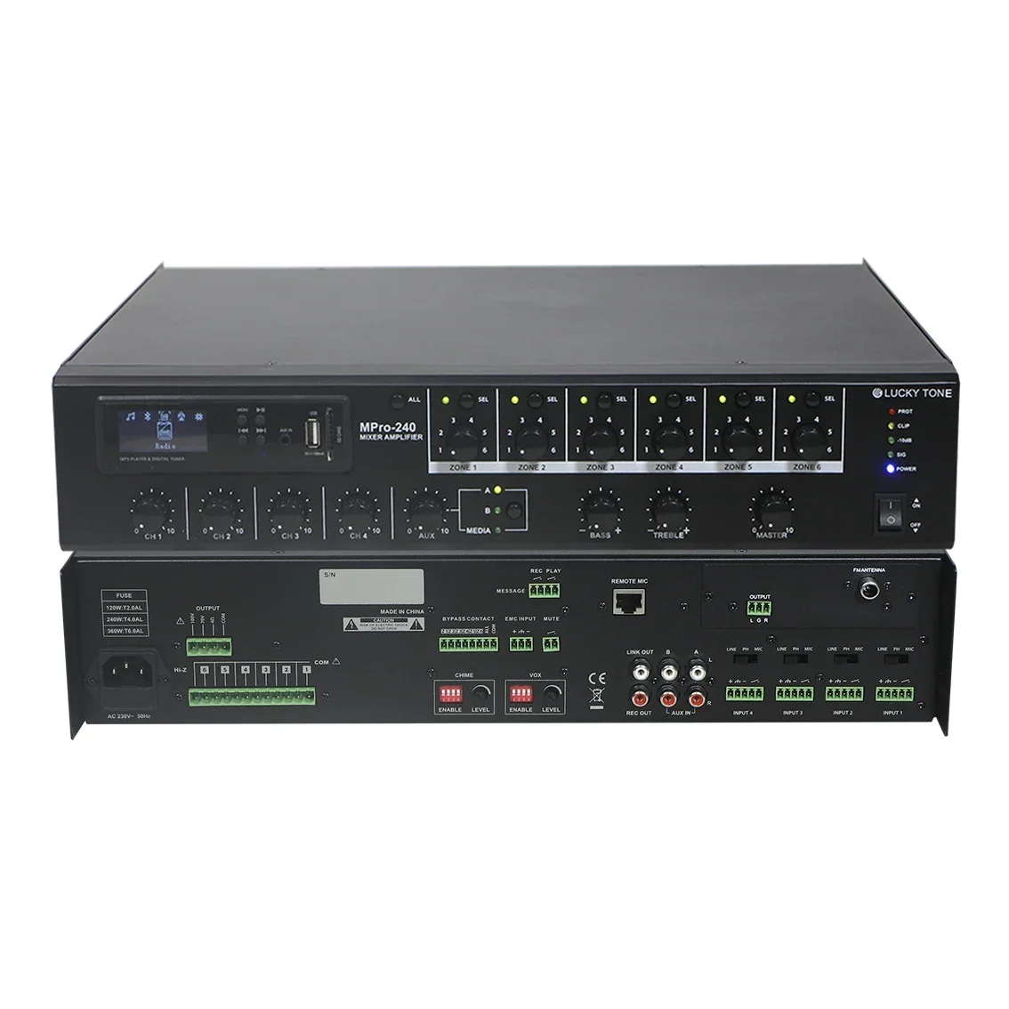 Commercial Audio 240W 6 Zone Mixer Amplifier with Zone Volume Control for Public Address System