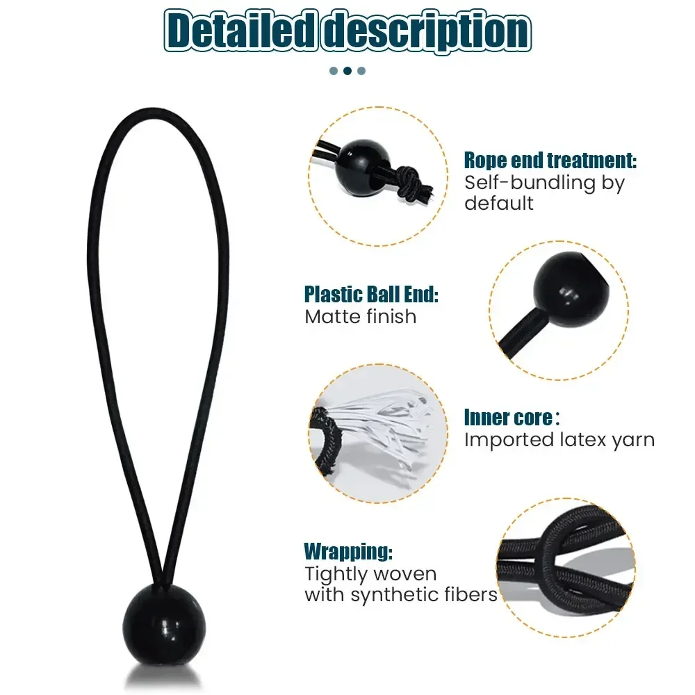 Multifuncional Elastic Rope Tie com Laço Cabeça Corda, Camping Tent Acessórios, Barco Pólo Fixo, Barraca, 12 Pcs, 25Pcs