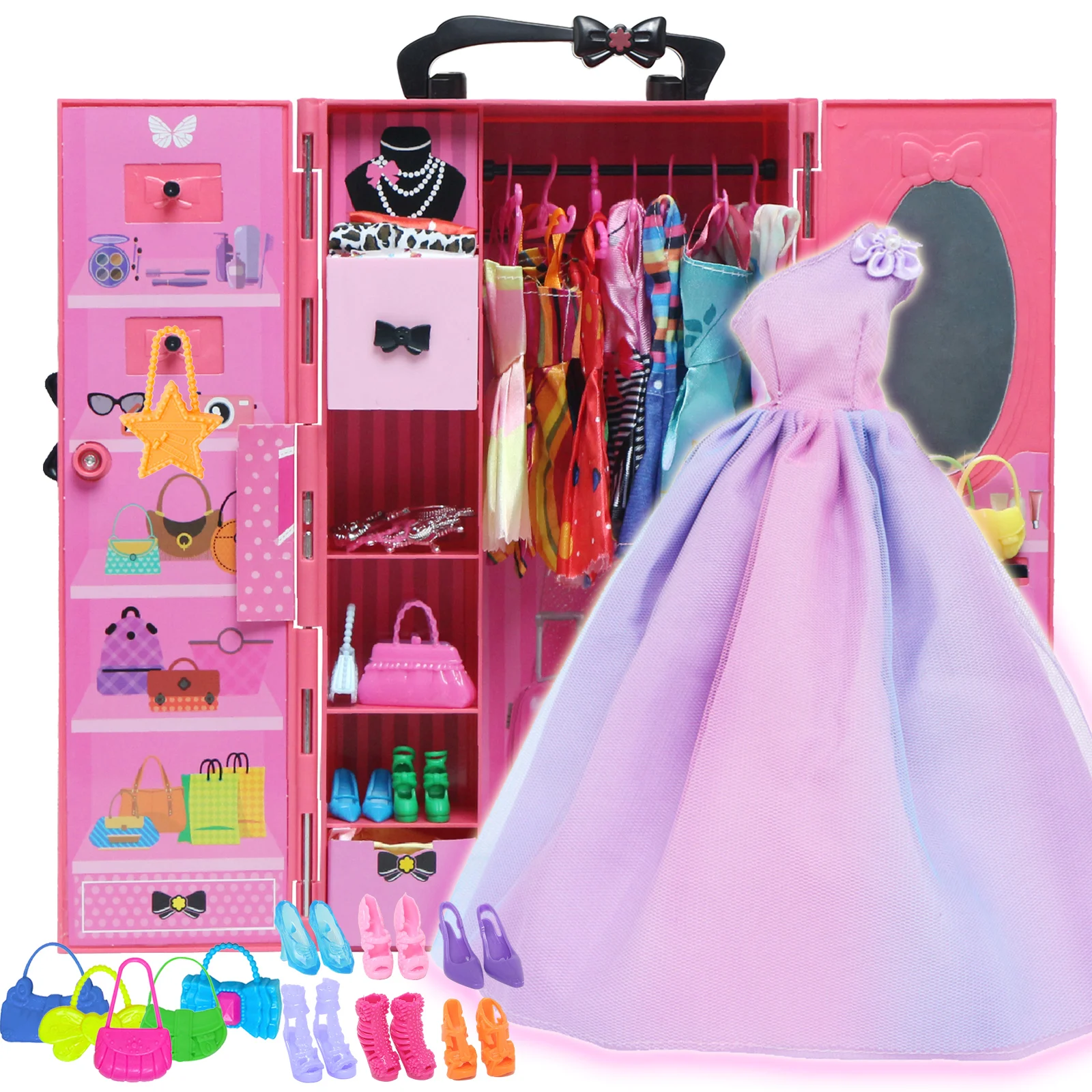 

Мебель для кукольного домика, кукольный шкаф, пластиковый портативный шкаф, аксессуары для кукольной одежды, модельные туфли, сумки 11,8 дюймов, игрушка для куклы