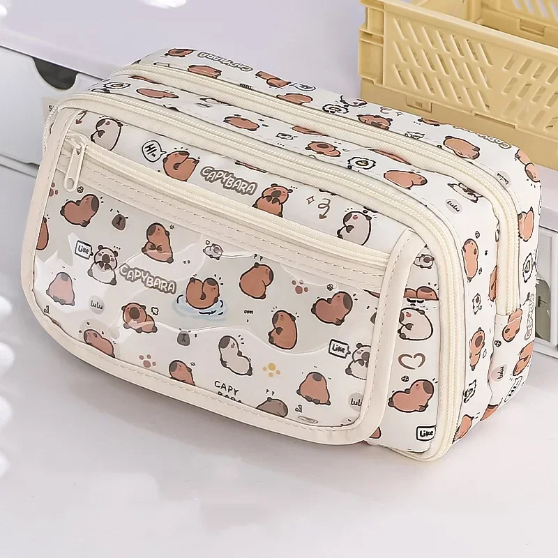 Estuche de lápices de capibara para estudiantes, bolsa de lápices creativa con pata de gato de dibujos animados de Anime, bolsa de almacenamiento de papelería de alta capacidad, 1 unidad