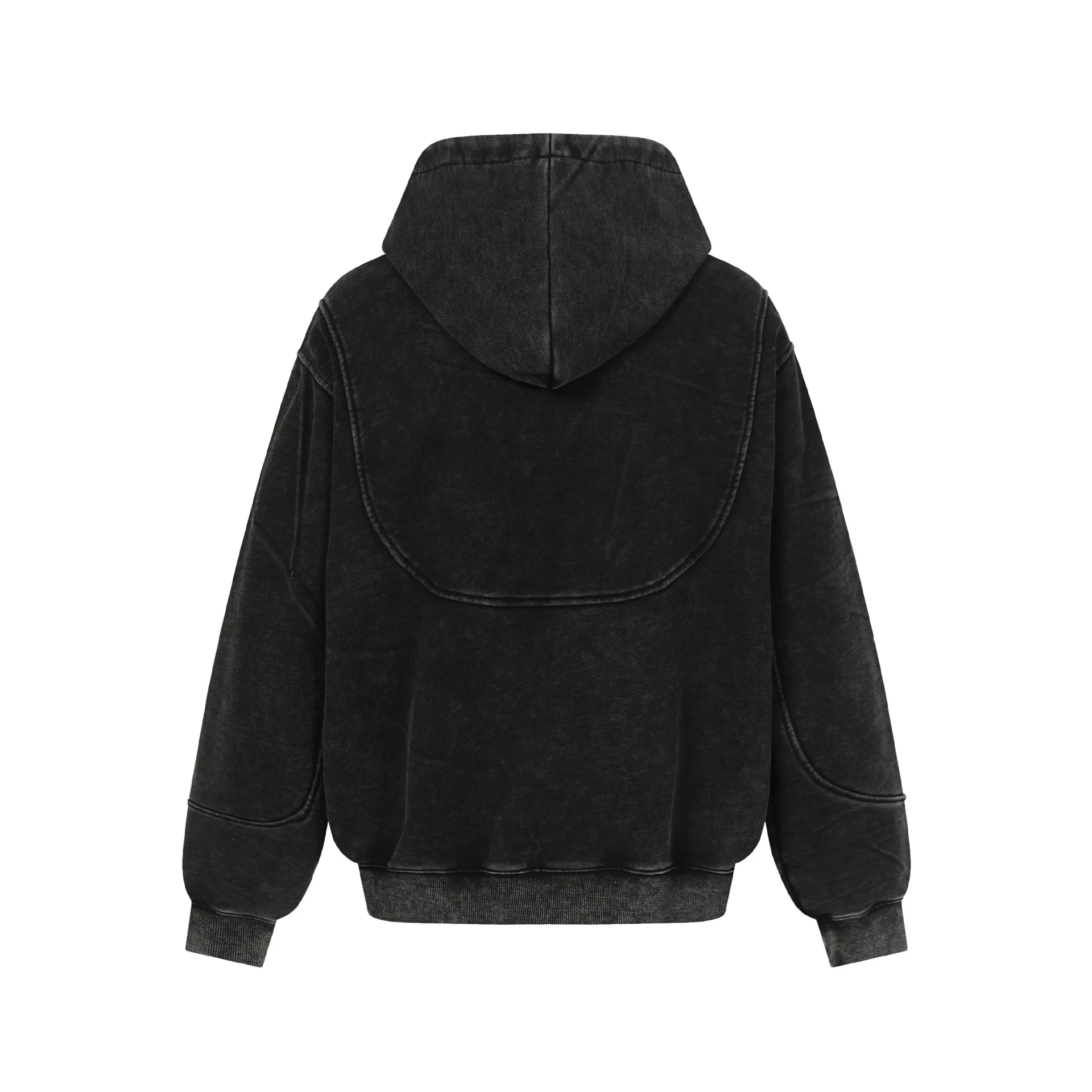 Men's High Street Washed Vintage Hoodies Streetwear Retro Techwear Cargo Cardigan Sweatshirt Hooded Loose Fit Outerwear