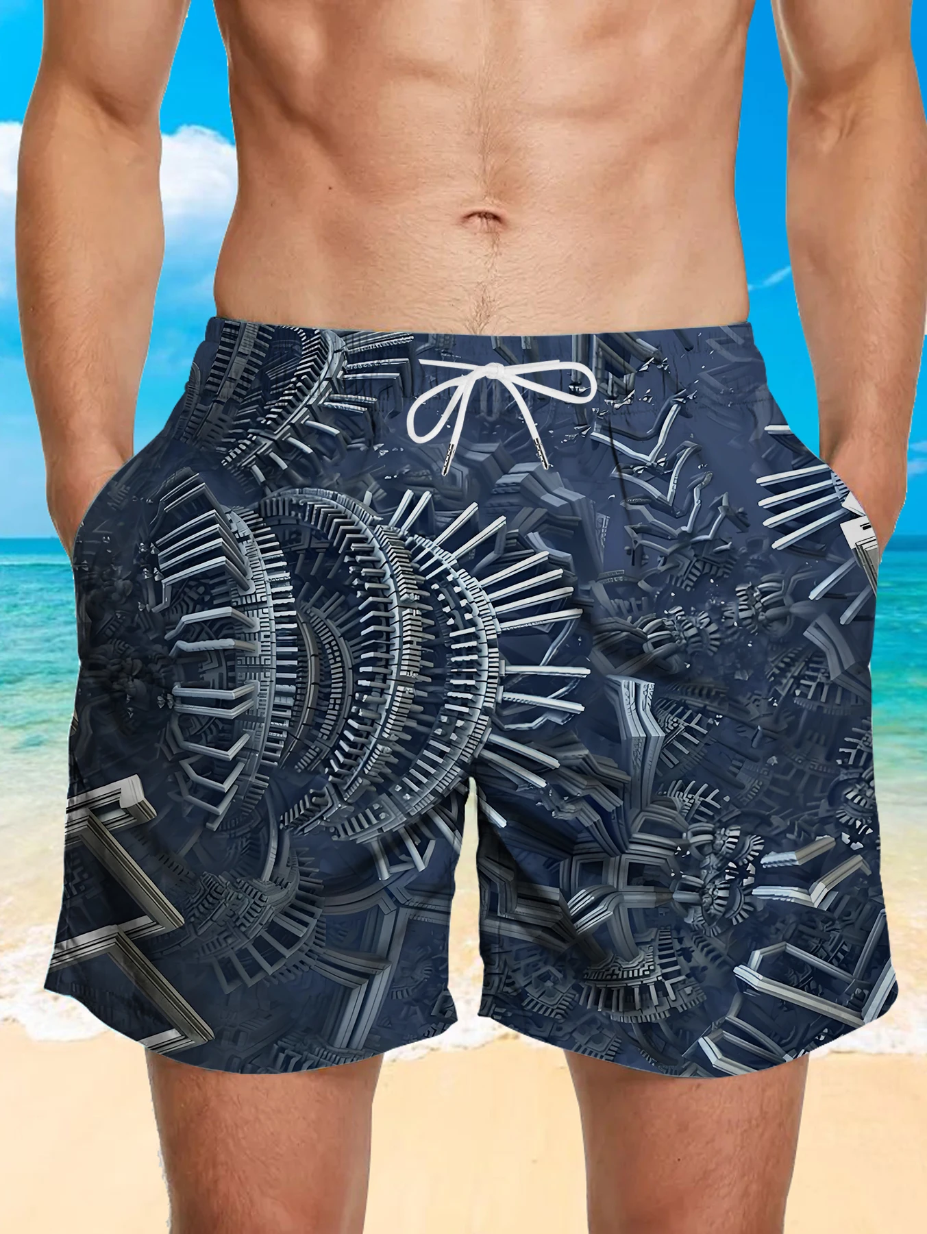 

Sports Quick Dry Polyester Shorts Men Full Print Digital Pattern Casual Swim Trunks