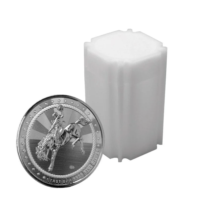 

20pcs/Tube 1 Troy Oz .9999 Fine Silver Commemorative Coin - Cowboy & Buffalo Privy Design Made in USA
