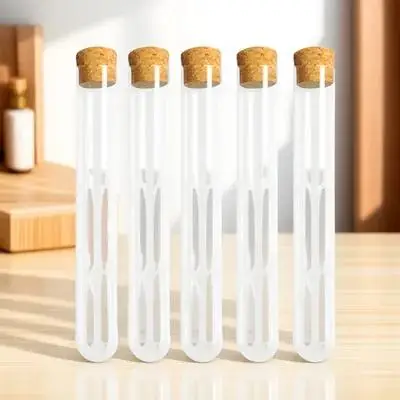 

25Pcs Clear Plastic Test Tubes with Real Wood Cork Stoppers No Scale Ideal for Science Experiments Storage Liquids Powders