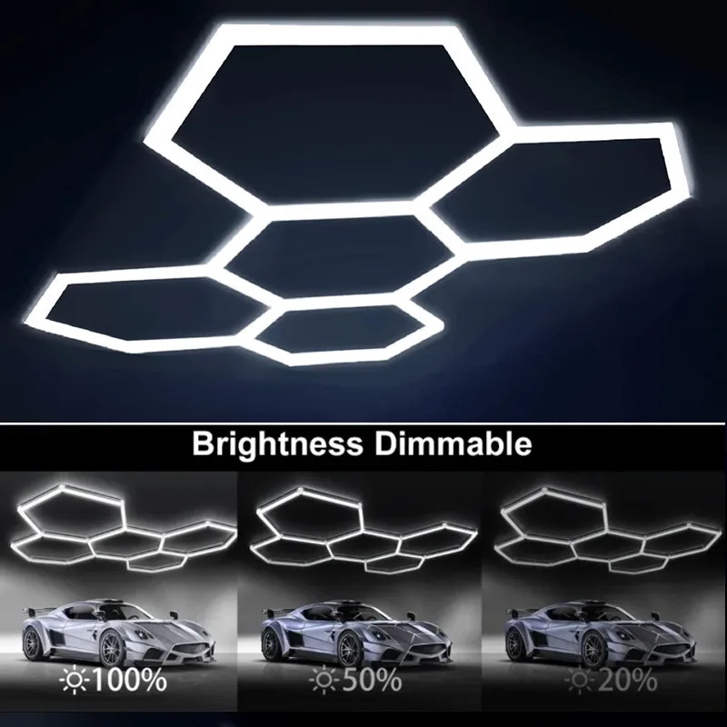 

Hex Garage Lamp Dimmable Honeycomb LED Car Detailing Barber Shop Ceiling Lighting Hexagon Garage Light for Workshop 4S Showroom