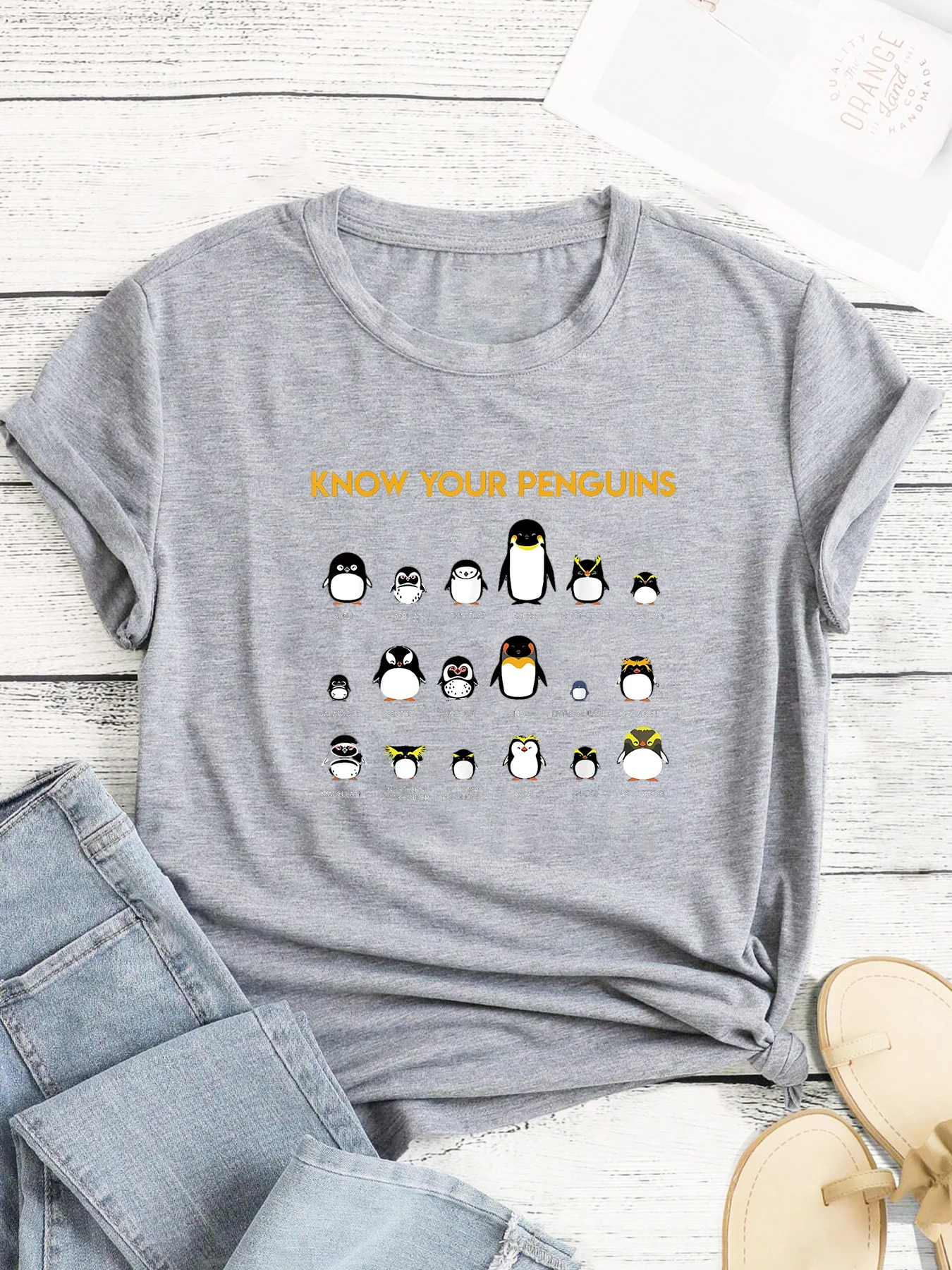 Penguin Species Know Your Penguins Print Short Sleeve Pattern Women\'s Summer T-Shirt Women\'s Printed Summer T-Shirt Women Top