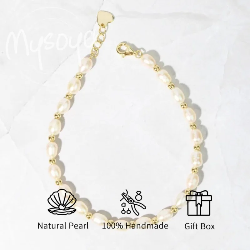 

MYSOYA браслет из белого рисового пресноводного жемчуга 4-5 мм с подарочной коробкой для нее/нячего дня рождения/свадьбы/Рождества/новогоднего подарка