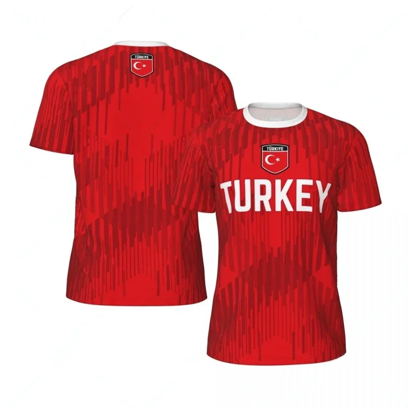 TÜRKEI Flagge 3D-Druck Sport Schnelltrocknend Atmungsaktiv Herren T-Shirt Outdoor Fußball Trikot Team Kurzarm Eltern-Kind Oberteil Kleidung