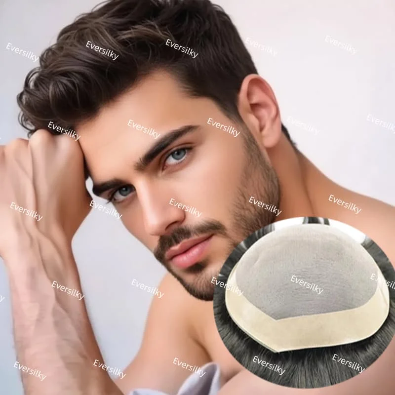 

Fine mono & pu around men wig #1#1b black hair 100% original human hair 110%-130% density Cheap Mens Toupee Capillary Prosthesis