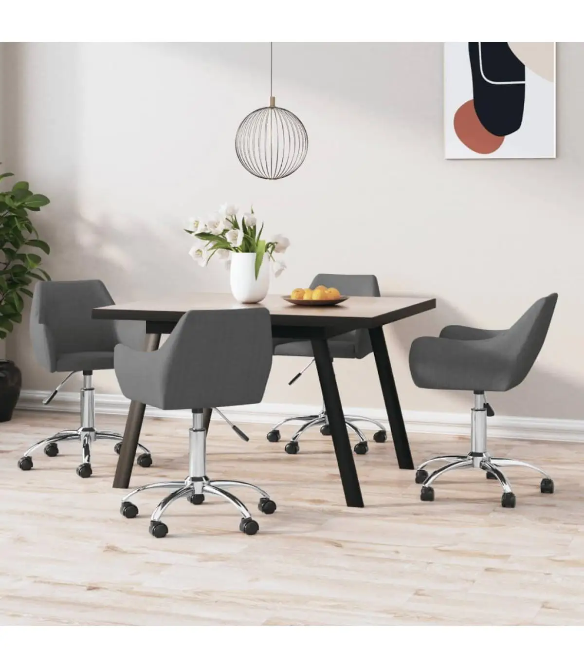 Dining chairs rotating dining chairs 4 units dark gray fabric