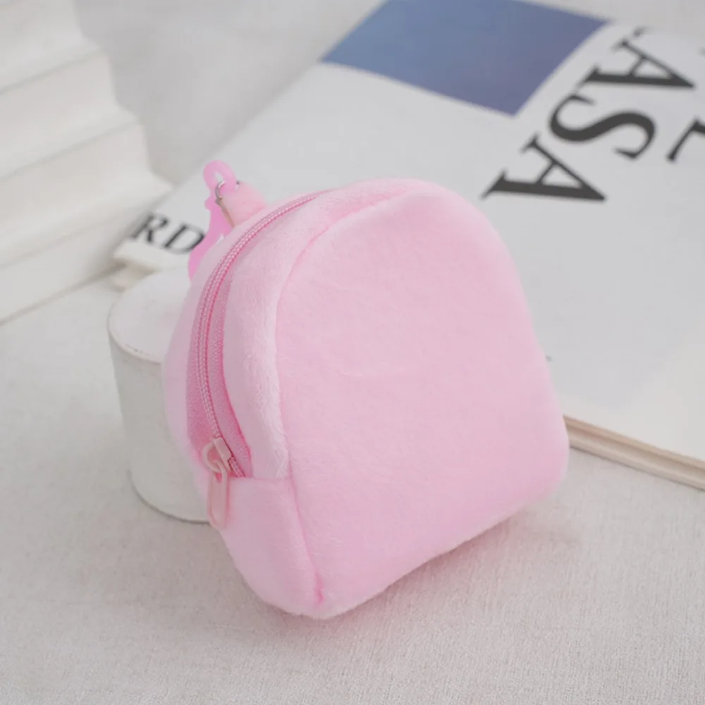 Portable Cartoon Plush Coin Purse Colorful Candy Color Mini Plush Coin Bag Accessorie Schoolbag Backpack Keychain Plush Purse