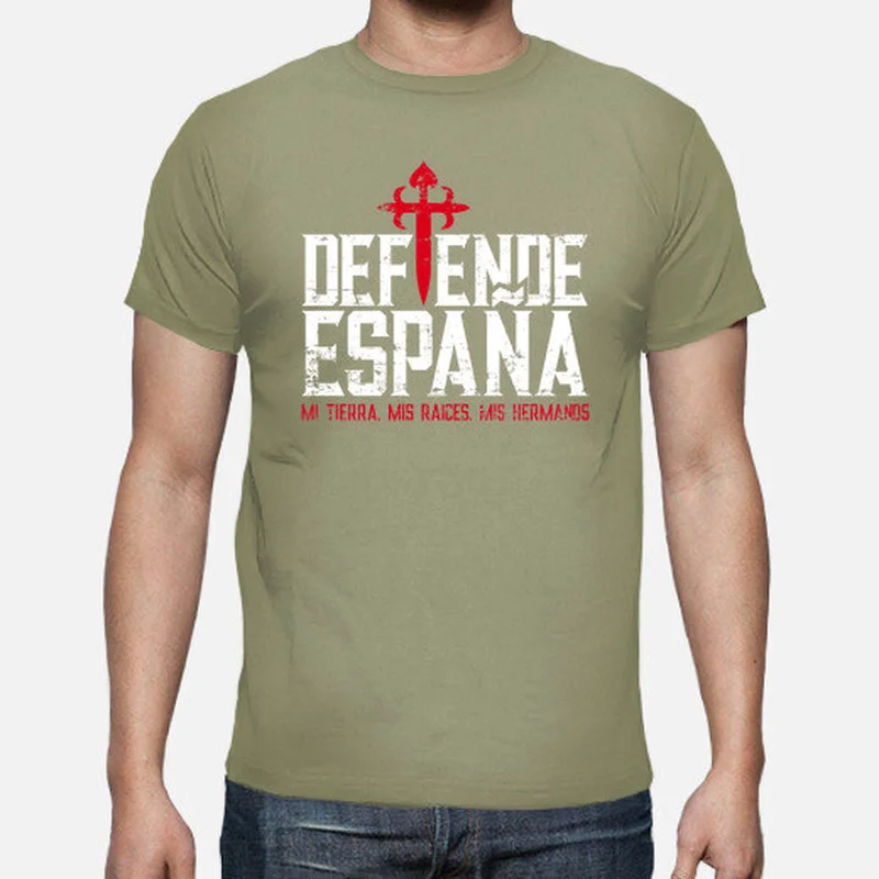 Defiende España. Cruz Santiago Men T-Shirt Short Sleeve Casual 100% Cotton O-Neck Summer Men Clothing