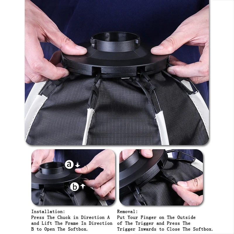 Miękka skrzynka oświetleniowa czarna 29 cm ośmiokątna skrzynka oświetleniowa Softbox Quick Pack z mocowaniem Mini Bowens do lampy wideo COB o mocy 40 W