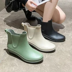 3CM Low Heel Mid-tube Rainshoes for Women Solid Durable Waterproof and Anti Slip Water Boots Wear Summer Galoshes