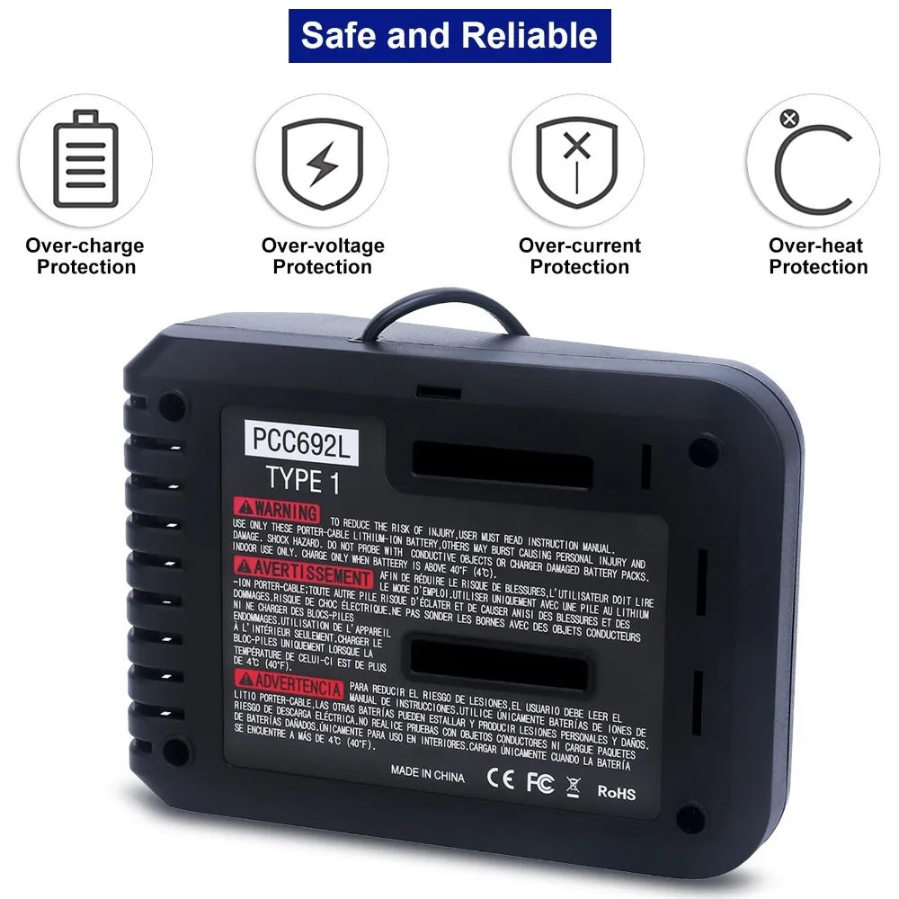 Szybka ładowarka do akumulatorów litowych 20 V do akumulatorów Porter-Cable 20 V MAX do akumulatorów litowych Black & Decker 20 V LBXR2020 PCC680L — zdjęcie produktu 2