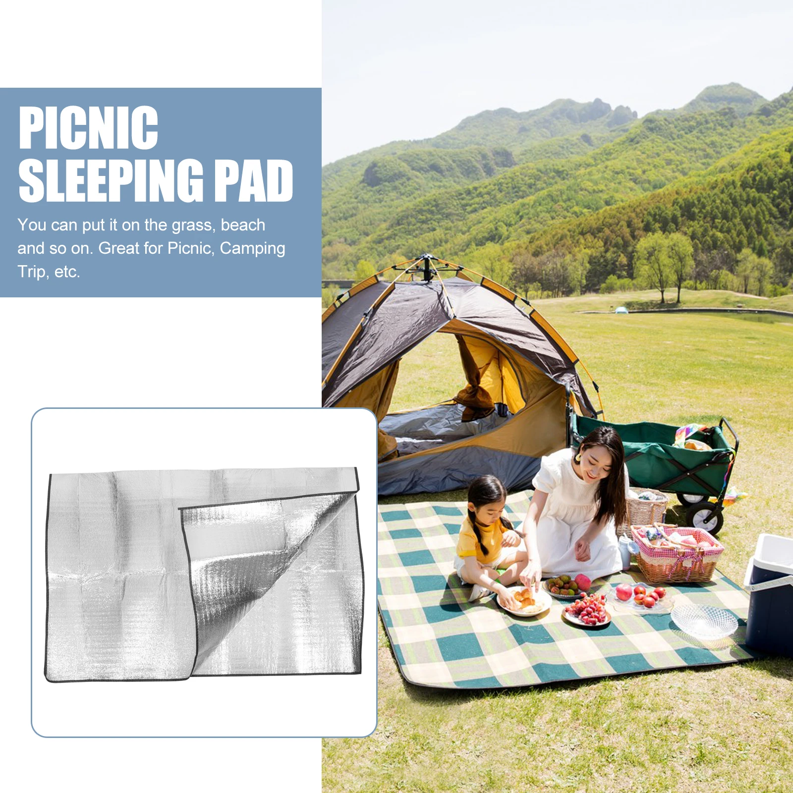 

200x150cm Camping Sleeping Mattress Foldable Double Side Waterproof Picnic Pad for Outdoor Activities Protects Damp Grass Sand