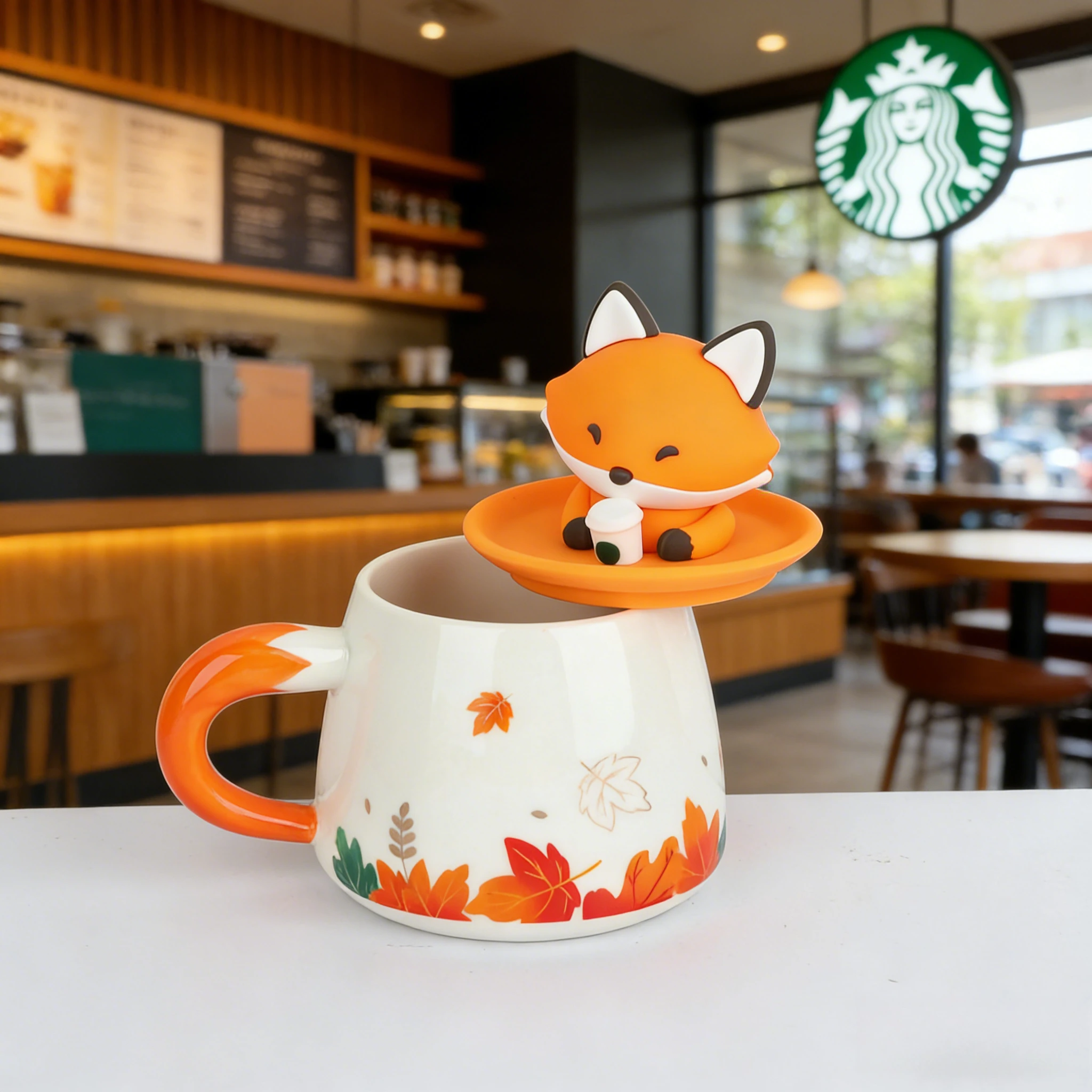

Керамическая кружка Starbucks с мультяшной лисой и кленовым листом, 300 мл, дизайн «Осенний лес», идеальный подарок на День святого Валентина
