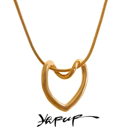 Yhpup Minimalist Golden Stainless Steel Heart Hollow Pendant Necklace for Women Rust Proof Stylish Charm Jewelry Bijoux Femme