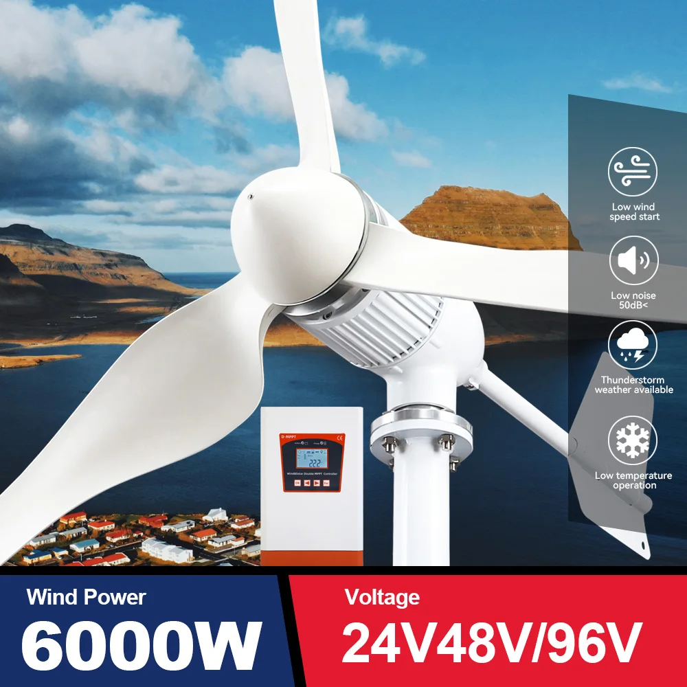 6KW Windmills Wind Generator Turbine Power 6000w 3 Blades 24v 48v 96v With Mppt/Hybrid Charge Controller For Yacht Farm Home Use