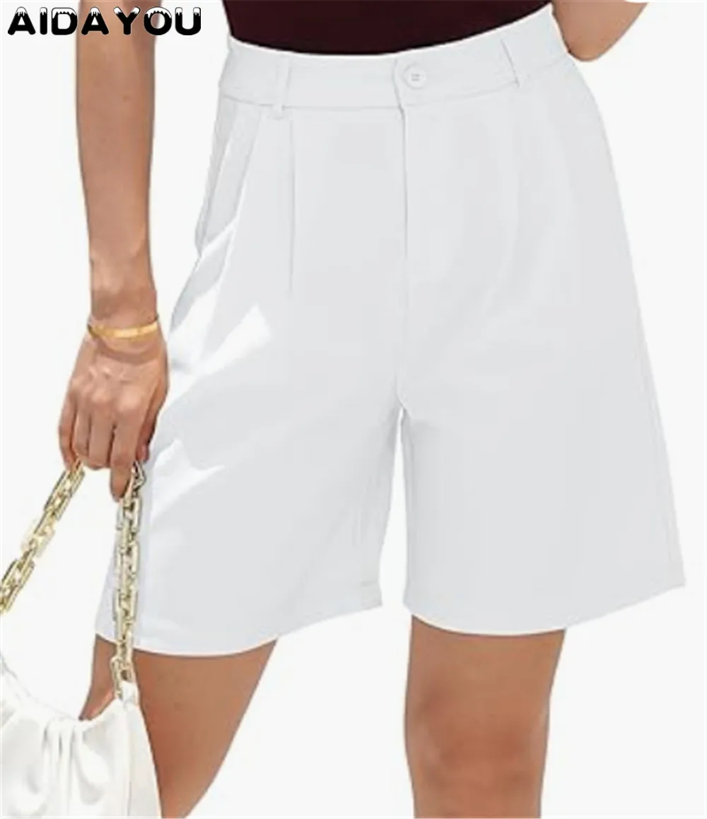 Wide Leg Bermuda Shorts for Women, High Waisted Dress Shorts with Pockets for Casual Business Work Office