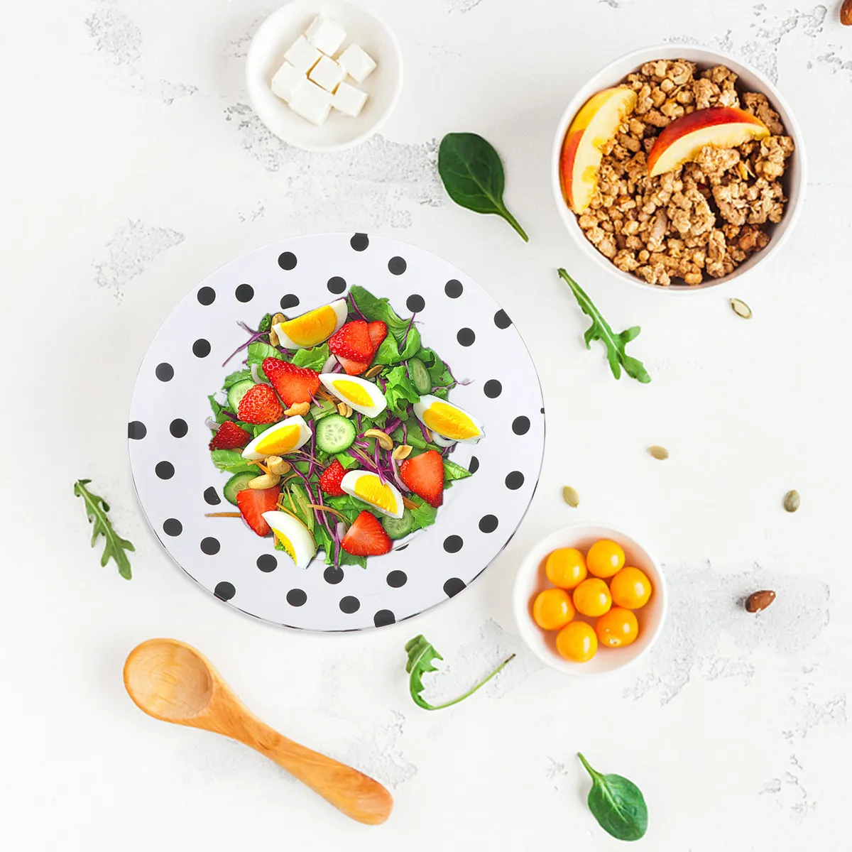 

1 шт. стеклянная тарелка в горошек, высококачественная, с гладкой яркой поверхностью, изысканное исполнение, идеально подходит для подачи еды, овощей, десертов