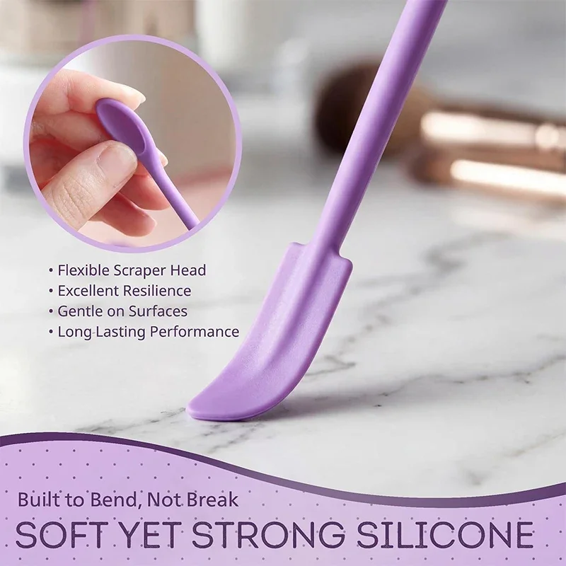 3Pcs Purple Silicone Double-Headed Spatula Set Mini Cosmetic Scraper for Empty Bottle Foundation Lotion Jar Makeup Beauty Tool