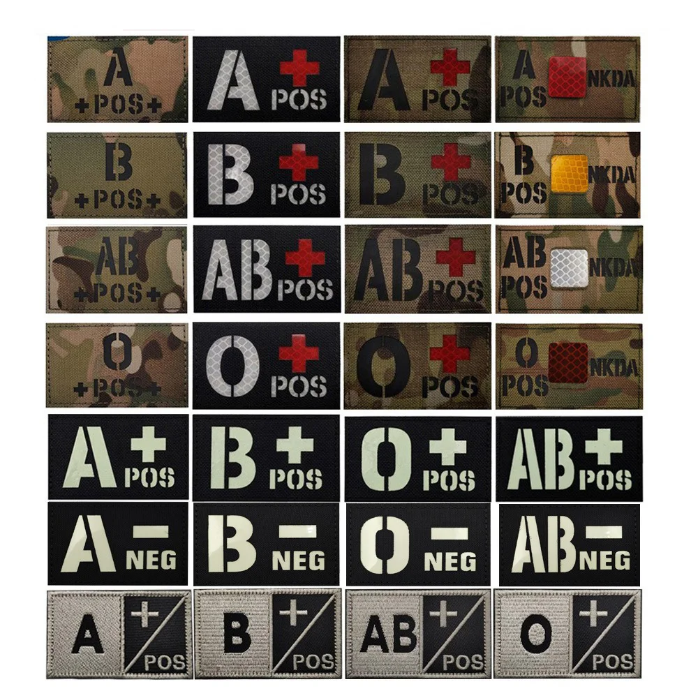 New Luminous Patch A-NEG O-NEG Reflective IR Blood Type A+ B+ O+ Night Recognition First Aid Camo Morale Helmet Backpack Patch