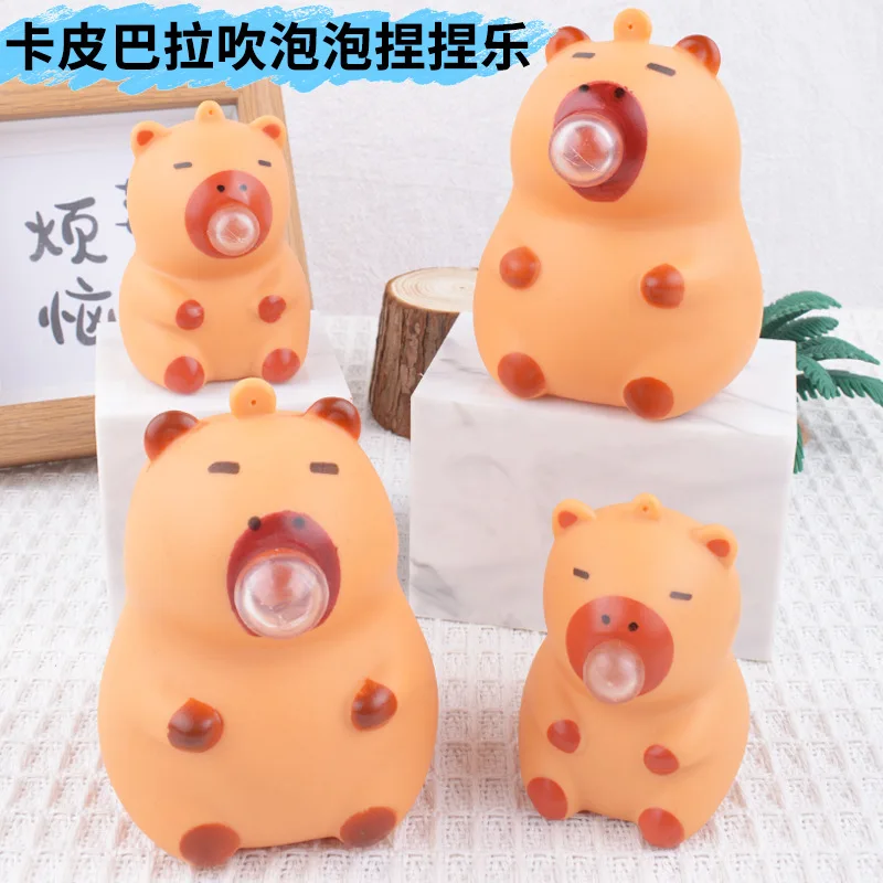 Cute Capybara Pinch Toy Spit Bubble Funny Relax Ball Sensory Fidget Toys Small Squeeze Ball Toys For Kids Aldult Gift