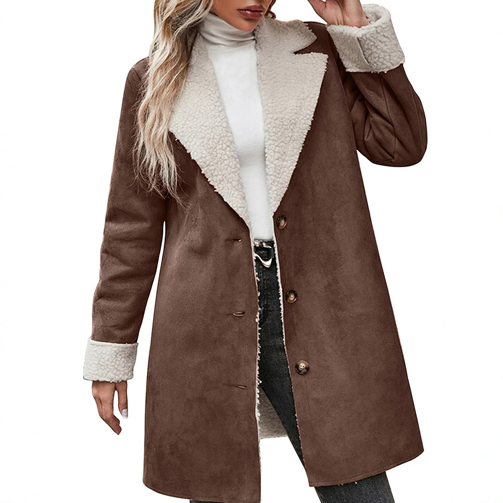 

Women's Casual Winter Coat Retro Vintage Patchwork Cuff Sleeve V-Neck Nipped Waist Single-Breasted Fashion Outerwear