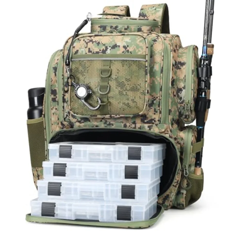 

Fishing Backpack Tackle Bag with Tackle Boxes Large Capacity Strong Material Black Fishing Gear Storage Pack for Outdoor Anglin