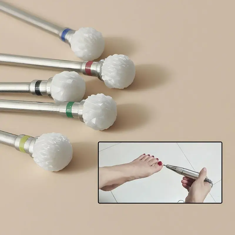 Brocas de cerâmica para unhas, formato esférico, remoção rápida de cutícula, cabeça de esmalte, acessórios para máquina de polimento elétrica
