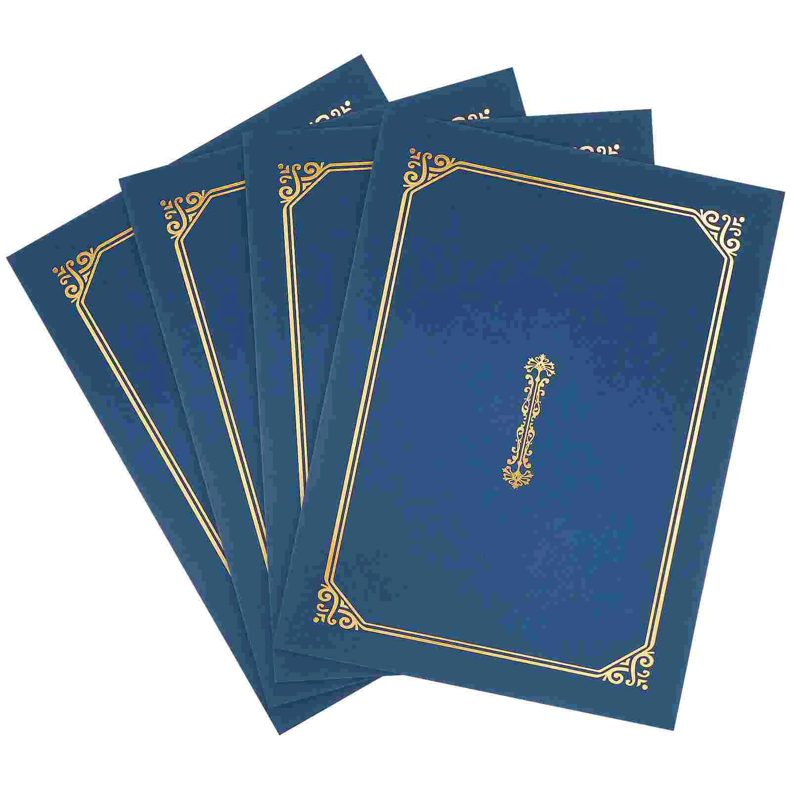 4 Pcs Blue Folder Certificate Set Document Cover Diploma Specialty Paper A4 Holder Award