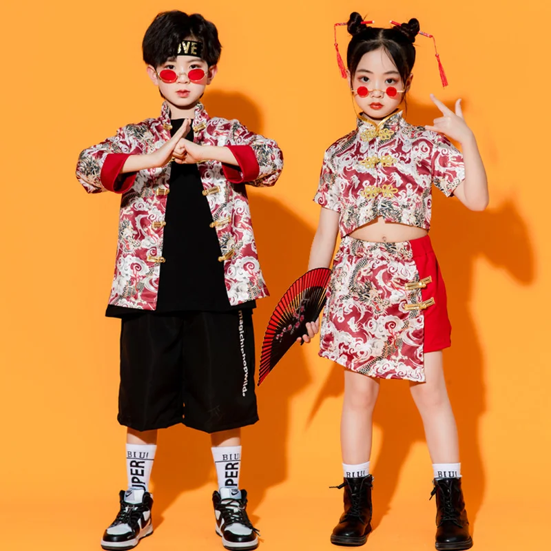 Children's Chinese style chorus dress girls' cheongsam primary school sports dress boys' kindergarten performance dress