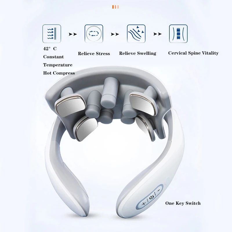 Masajeador Cervical de pulso de baja frecuencia recargable, masajeador de cuello eléctrico inteligente, masaje de compresa caliente