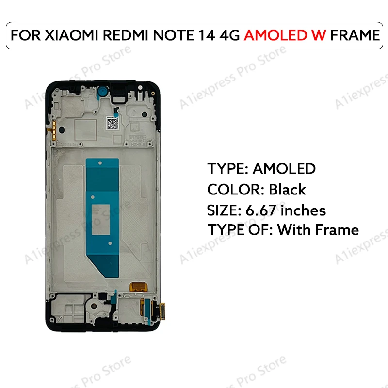 AMOLED LCD Voor Xiaomi Redmi Note 14 4G 24117RN76G 24117RN76O 24117RN76E Lcd Touch Screen Digitizer Vergadering LCD onderdelen