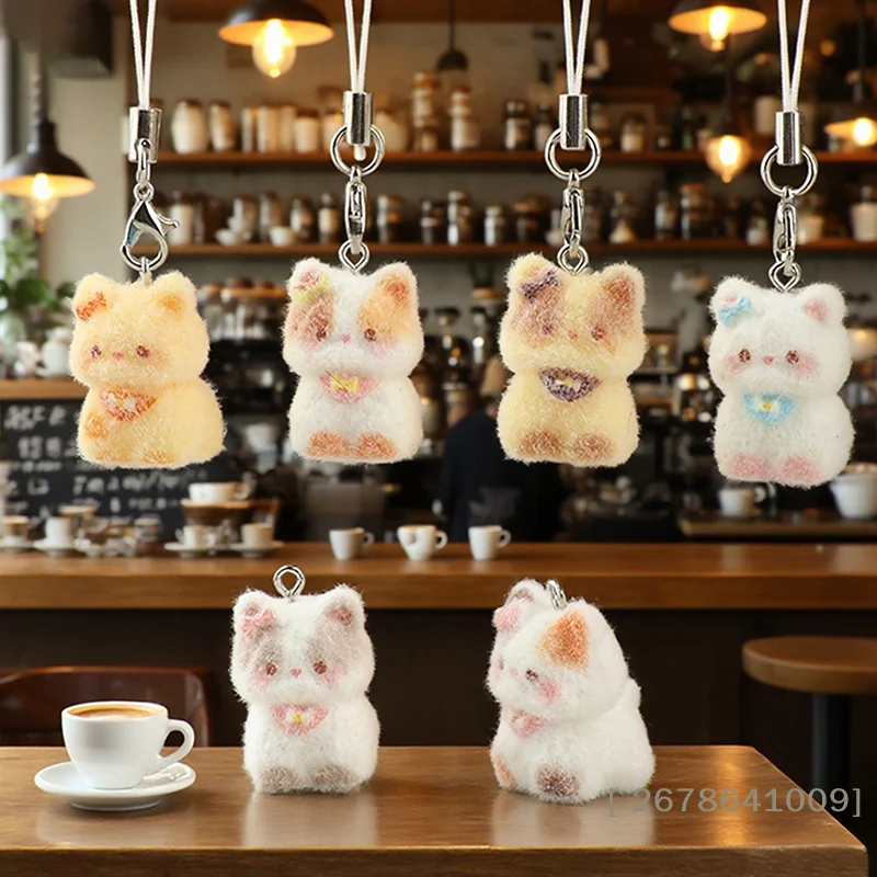 ❀Cute Flocked Animal Phone Charms - Mini Plush Bear Rabbit Cat Keychain for Backpacks and Phones|〔YY33〕